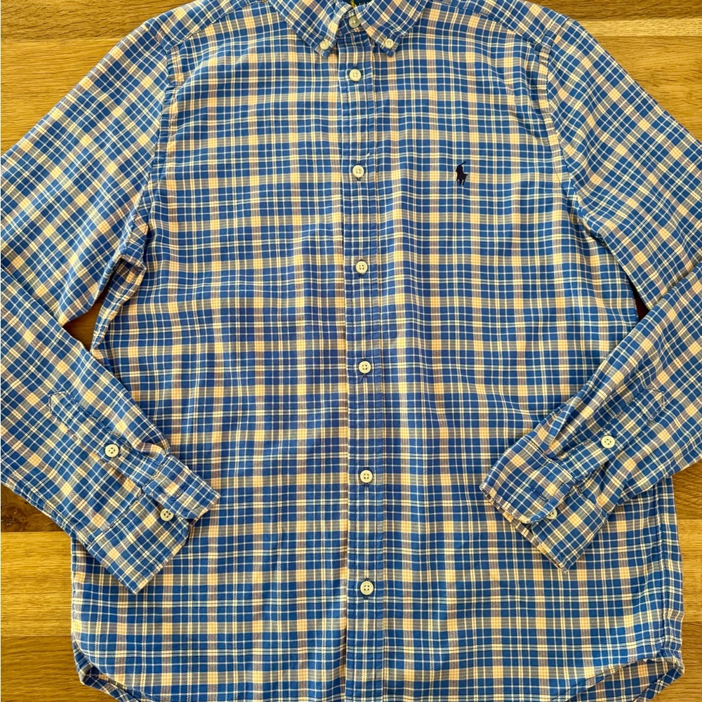 Ralph Lauren Blue and White Plaid Button Down Shirt